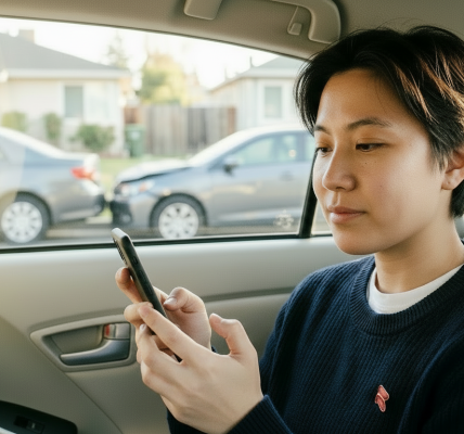 Woman in rideshare getting support post accident