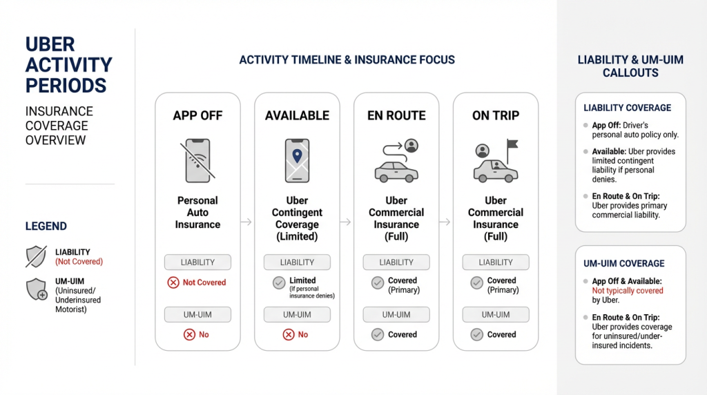 Infographic depicting Uber Activity Periods with a Focus on Insurance