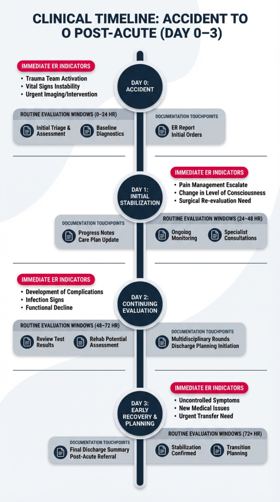 Vertical infographic detailing clinical timeline